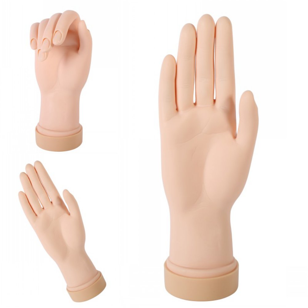 Manfiter Nail Training Practice Hand, Flexible Bendable Mannequin Hand, Fake Hand Manicure Practice Tool(without Practice Nails), Beige